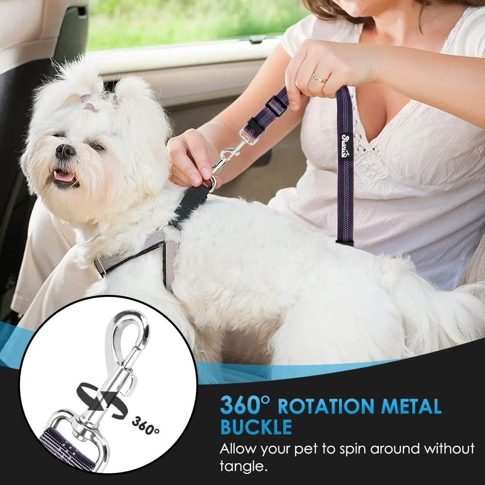 image:imageSlowTon Dog Seat Belt for Car 2 Pack Dog Car Harness Seatbelt Adjustable with Elastic Bungee Buffer 2 in 1 Pet Car Leash Headrest Restraint Dog Reflective Safety Tether Green HeadrestClipJPurple