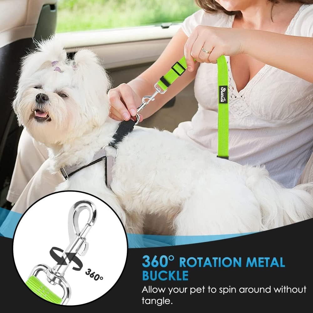 image:imageSlowTon Dog Seat Belt for Car 2 Pack Dog Car Harness Seatbelt Adjustable with Elastic Bungee Buffer 2 in 1 Pet Car Leash Headrest Restraint Dog Reflective Safety Tether Green HeadrestClipLLime Green