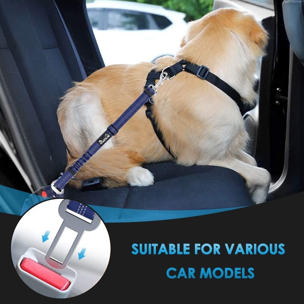 image:imageSlowTon Dog Seat Belt for Car 2 Pack Dog Car Harness Seatbelt Adjustable with Elastic Bungee Buffer 2 in 1 Pet Car Leash Headrest Restraint Dog Reflective Safety Tether Green HeadrestClipFBlue