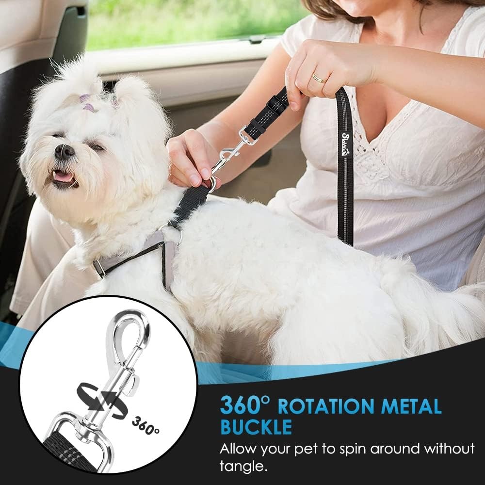 image:imageSlowTon Dog Seat Belt for Car 2 Pack Dog Car Harness Seatbelt Adjustable with Elastic Bungee Buffer 2 in 1 Pet Car Leash Headrest Restraint Dog Reflective Safety Tether Green HeadrestClipABlack