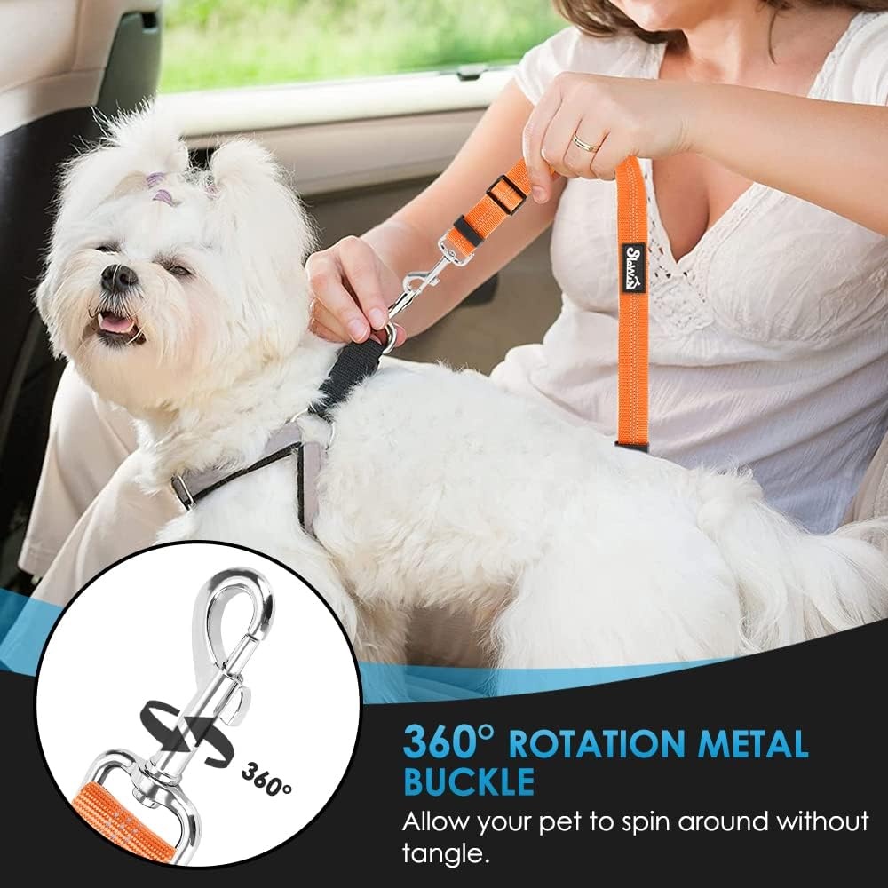 image:imageSlowTon Dog Seat Belt for Car 2 Pack Dog Car Harness Seatbelt Adjustable with Elastic Bungee Buffer 2 in 1 Pet Car Leash Headrest Restraint Dog Reflective Safety Tether Green HeadrestClipEOrange