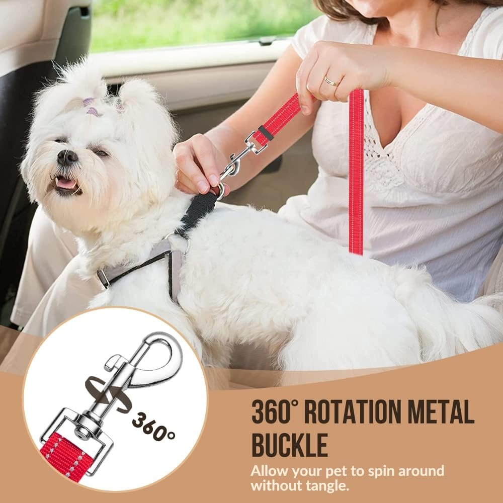 image:imageSlowTon Dog Seat Belt for Car 2 Pack Dog Car Harness Seatbelt Adjustable with Elastic Bungee Buffer 2 in 1 Pet Car Leash Headrest Restraint Dog Reflective Safety Tether Green HeadrestClipCRed