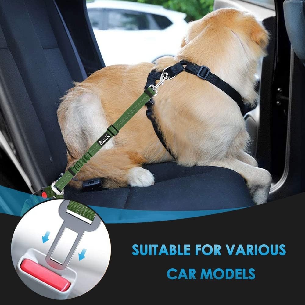 image:imageSlowTon Dog Seat Belt for Car 2 Pack Dog Car Harness Seatbelt Adjustable with Elastic Bungee Buffer 2 in 1 Pet Car Leash Headrest Restraint Dog Reflective Safety Tether Green HeadrestClipHGreen