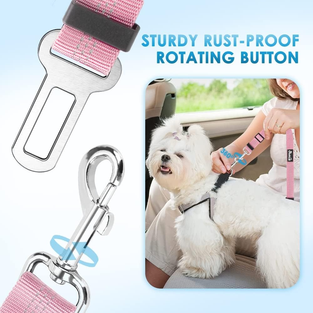 image:imageSlowTon Dog Seat Belt for Car 2 Pack Dog Car Harness Seatbelt Adjustable with Elastic Bungee Buffer 2 in 1 Pet Car Leash Headrest Restraint Dog Reflective Safety Tether Green HeadrestClipIPink