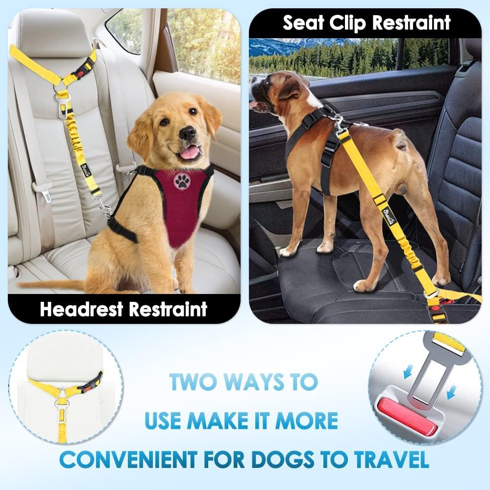 image:imageSlowTon Dog Seat Belt for Car 2 Pack Dog Car Harness Seatbelt Adjustable with Elastic Bungee Buffer 2 in 1 Pet Car Leash Headrest Restraint Dog Reflective Safety Tether Green HeadrestClipKYellow