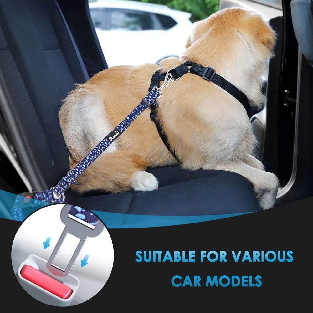 image:imageSlowTon Dog Seat Belt for Car 2 Pack Dog Car Harness Seatbelt Adjustable with Elastic Bungee Buffer 2 in 1 Pet Car Leash Headrest Restraint Dog Reflective Safety Tether Green HeadrestClipBBlue Paw