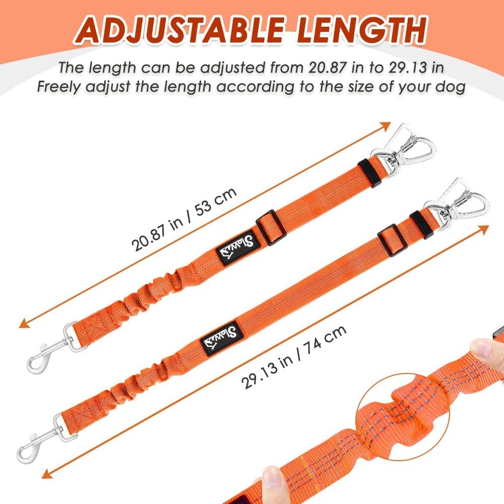 image:imageSlowTon Dog Seatbelt 2 Pack Dog Seat Belt Car Leash Adjustable Elastic Bungee Buffer Heavy Duty Nylon Reflective Pet Safety Tether Connect to Dog Harness for Travel Riding in Vehicle Daul Clip BLOrange