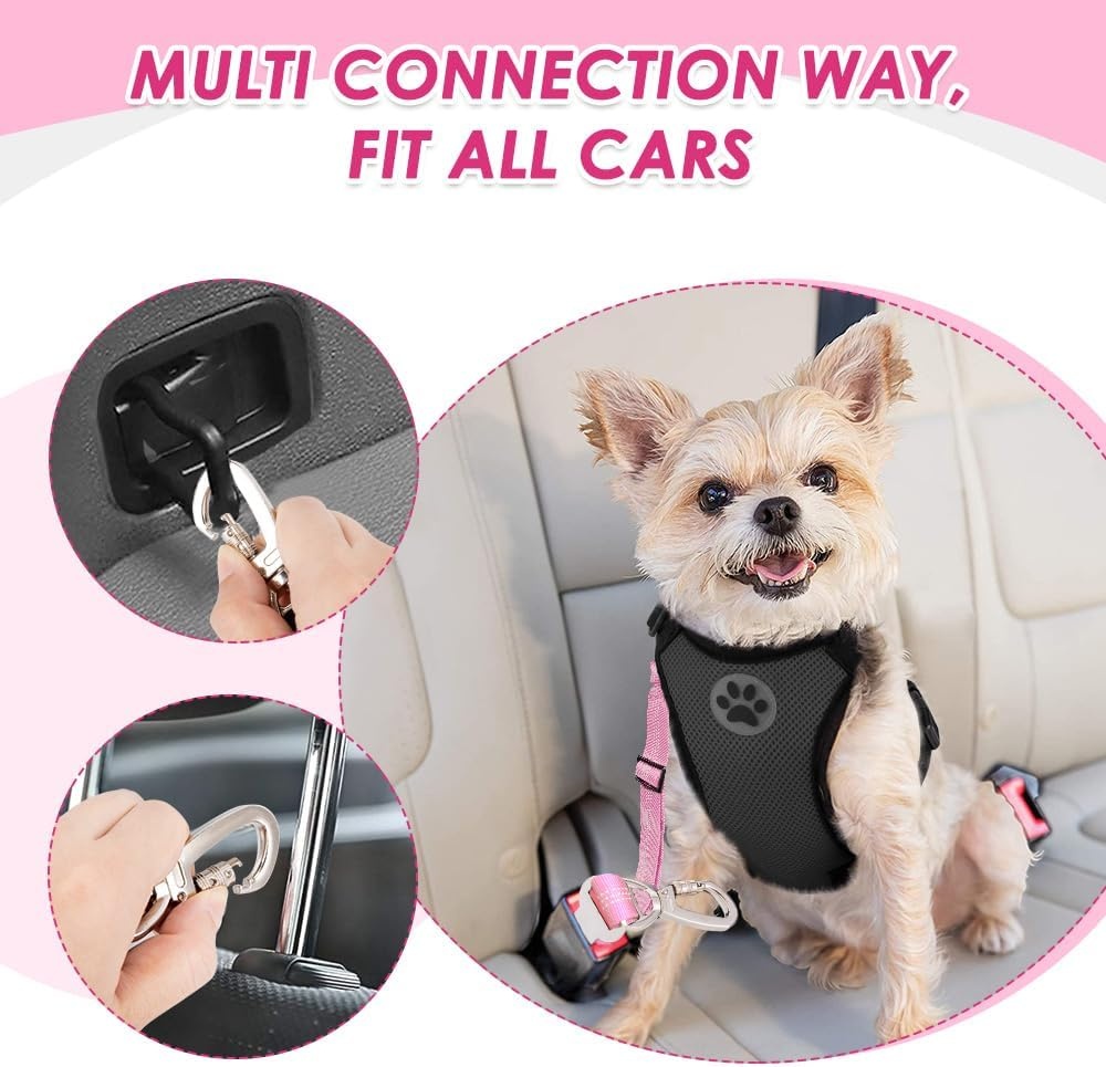 image:imageSlowTon Dog Seatbelt 2 Pack Dog Seat Belt Car Leash Adjustable Elastic Bungee Buffer Heavy Duty Nylon Reflective Pet Safety Tether Connect to Dog Harness for Travel Riding in Vehicle Daul Clip BLPink