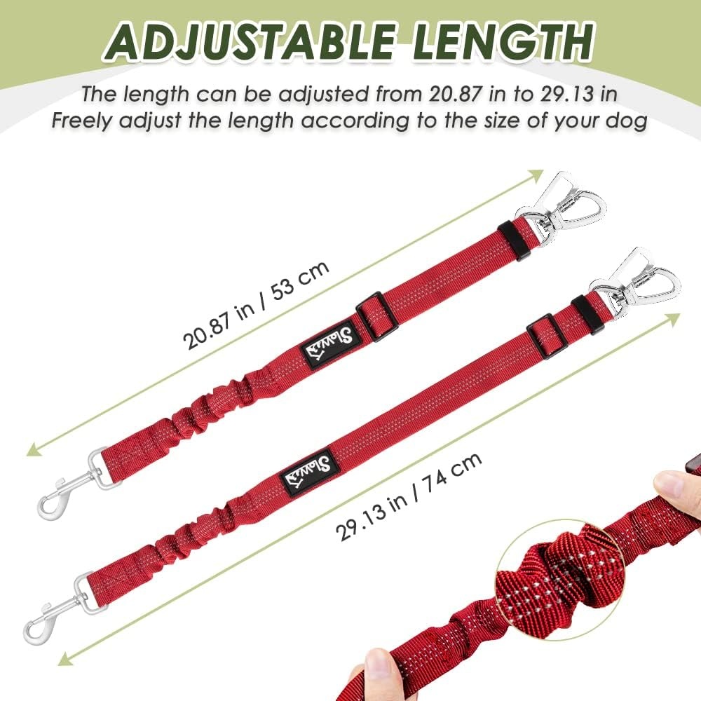 image:imageSlowTon Dog Seatbelt 2 Pack Dog Seat Belt Car Leash Adjustable Elastic Bungee Buffer Heavy Duty Nylon Reflective Pet Safety Tether Connect to Dog Harness for Travel Riding in Vehicle Daul Clip BLRed