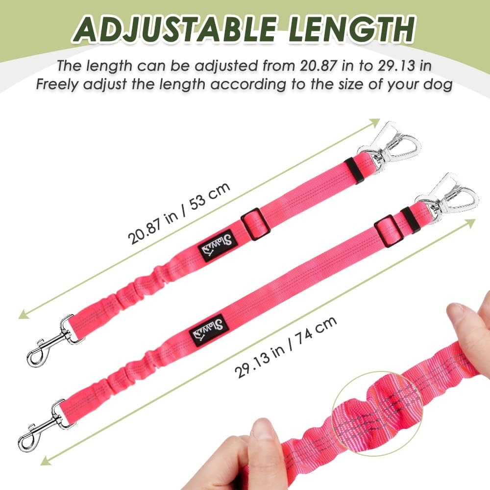image:imageSlowTon Dog Seatbelt 2 Pack Dog Seat Belt Car Leash Adjustable Elastic Bungee Buffer Heavy Duty Nylon Reflective Pet Safety Tether Connect to Dog Harness for Travel Riding in Vehicle Daul Clip BLFluorescent pink