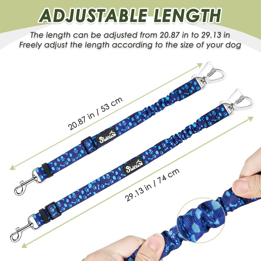 image:imageSlowTon Dog Seatbelt 2 Pack Dog Seat Belt Car Leash Adjustable Elastic Bungee Buffer Heavy Duty Nylon Reflective Pet Safety Tether Connect to Dog Harness for Travel Riding in Vehicle Daul Clip BLBlue