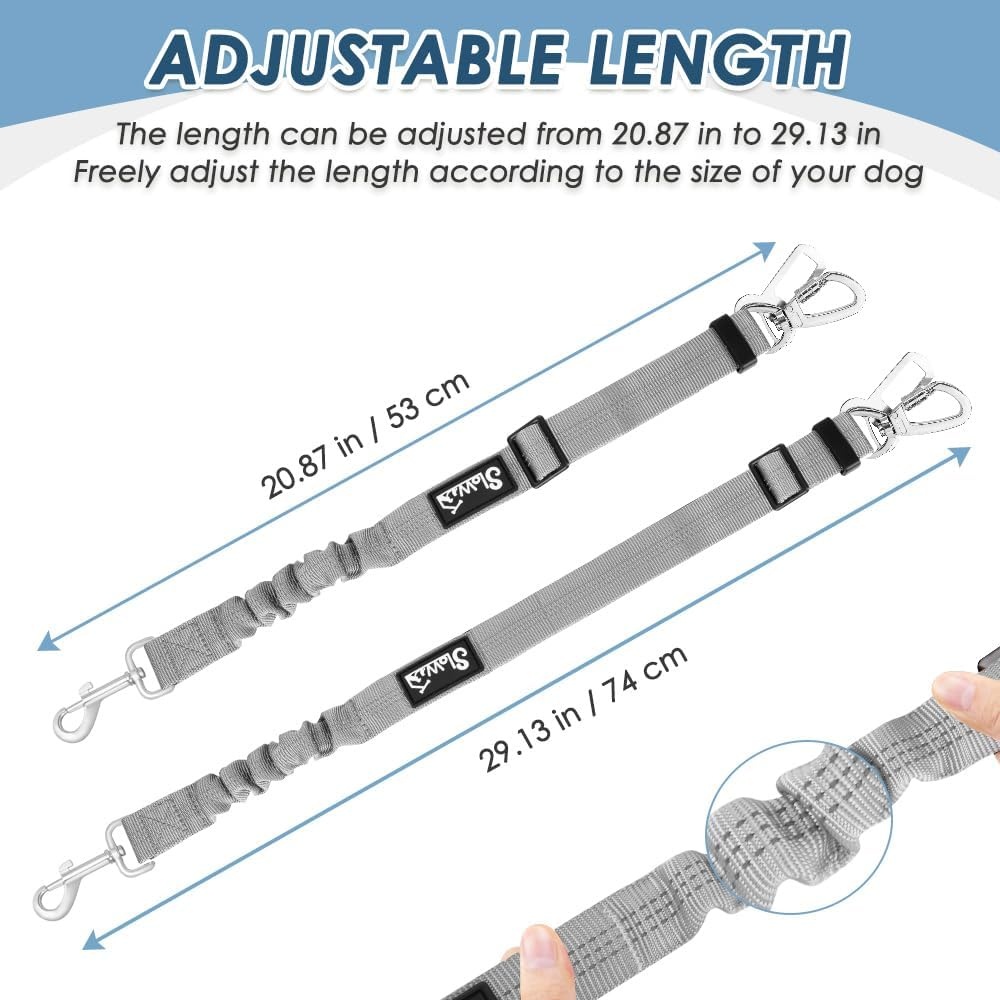 image:imageSlowTon Dog Seatbelt 2 Pack Dog Seat Belt Car Leash Adjustable Elastic Bungee Buffer Heavy Duty Nylon Reflective Pet Safety Tether Connect to Dog Harness for Travel Riding in Vehicle Daul Clip BLGrey