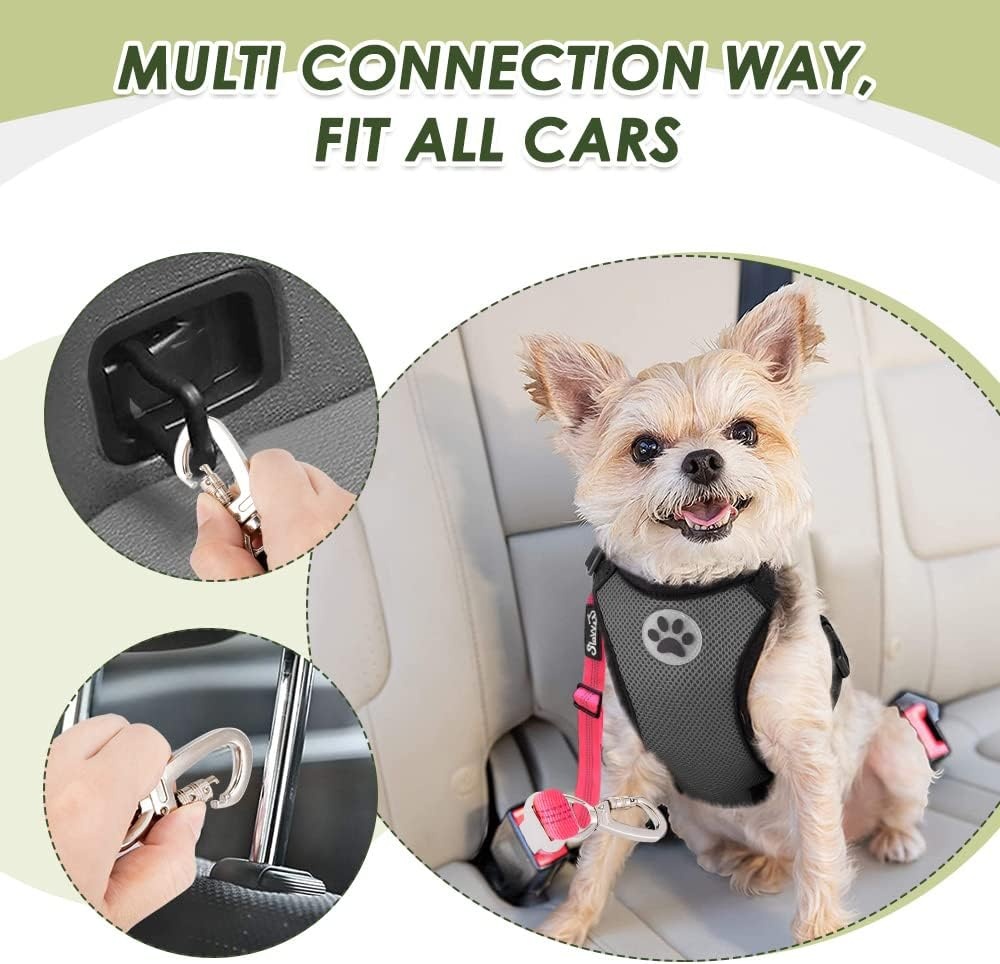 image:imageSlowTon Dog Seatbelt 2 Pack Dog Seat Belt Car Leash Adjustable Elastic Bungee Buffer Heavy Duty Nylon Reflective Pet Safety Tether Connect to Dog Harness for Travel Riding in Vehicle Daul Clip BLFluorescent pink