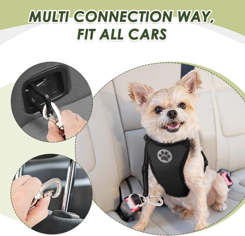 image:imageSlowTon Dog Seatbelt 2 Pack Dog Seat Belt Car Leash Adjustable Elastic Bungee Buffer Heavy Duty Nylon Reflective Pet Safety Tether Connect to Dog Harness for Travel Riding in Vehicle Daul Clip BLBlack