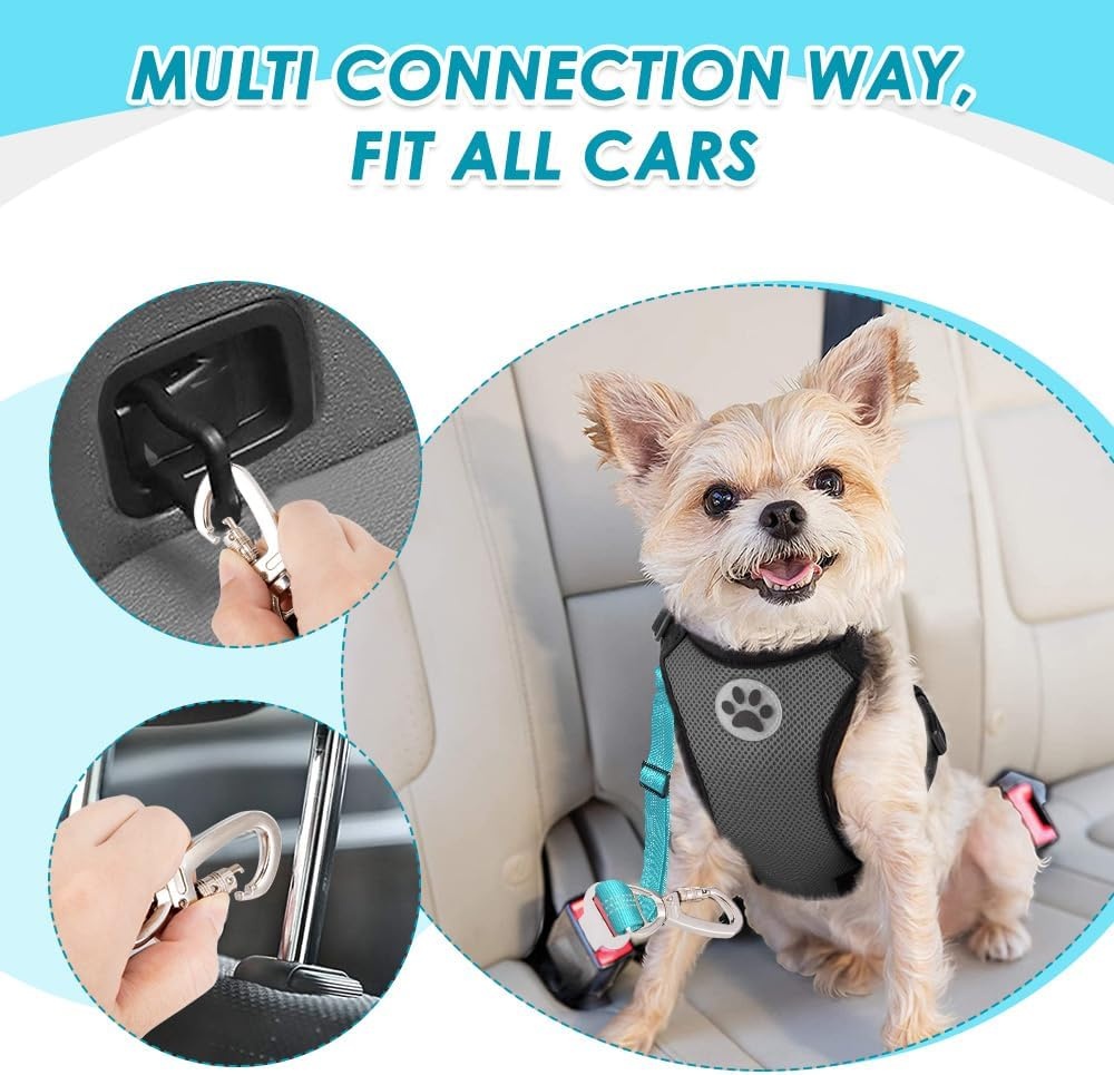 image:imageSlowTon Dog Seatbelt 2 Pack Dog Seat Belt Car Leash Adjustable Elastic Bungee Buffer Heavy Duty Nylon Reflective Pet Safety Tether Connect to Dog Harness for Travel Riding in Vehicle Daul Clip BLLight Blue