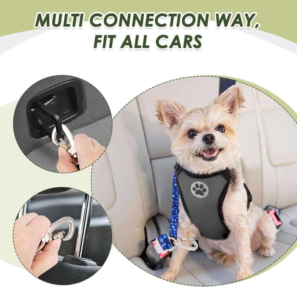 image:imageSlowTon Dog Seatbelt 2 Pack Dog Seat Belt Car Leash Adjustable Elastic Bungee Buffer Heavy Duty Nylon Reflective Pet Safety Tether Connect to Dog Harness for Travel Riding in Vehicle Daul Clip BLBlue