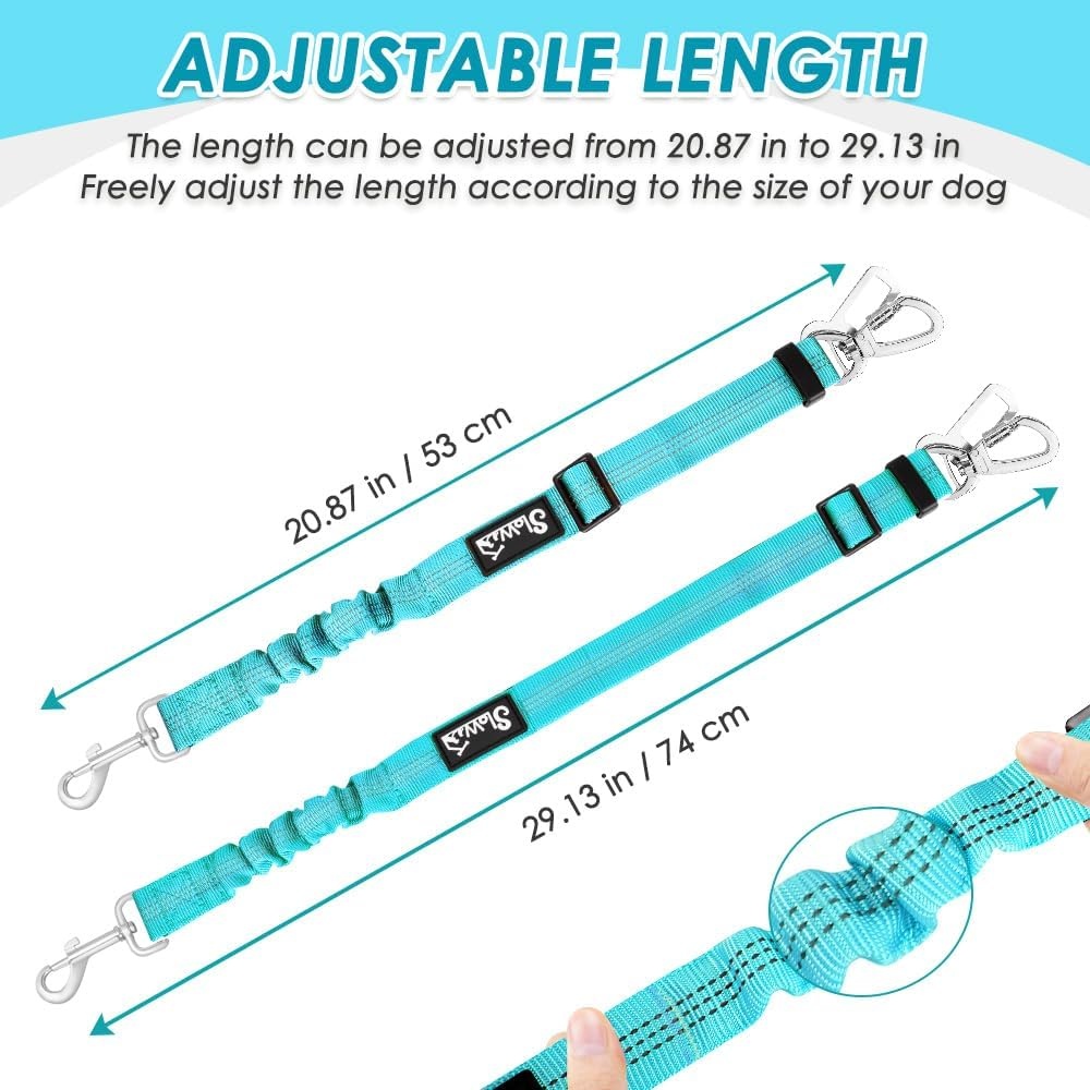 image:imageSlowTon Dog Seatbelt 2 Pack Dog Seat Belt Car Leash Adjustable Elastic Bungee Buffer Heavy Duty Nylon Reflective Pet Safety Tether Connect to Dog Harness for Travel Riding in Vehicle Daul Clip BLLight Blue