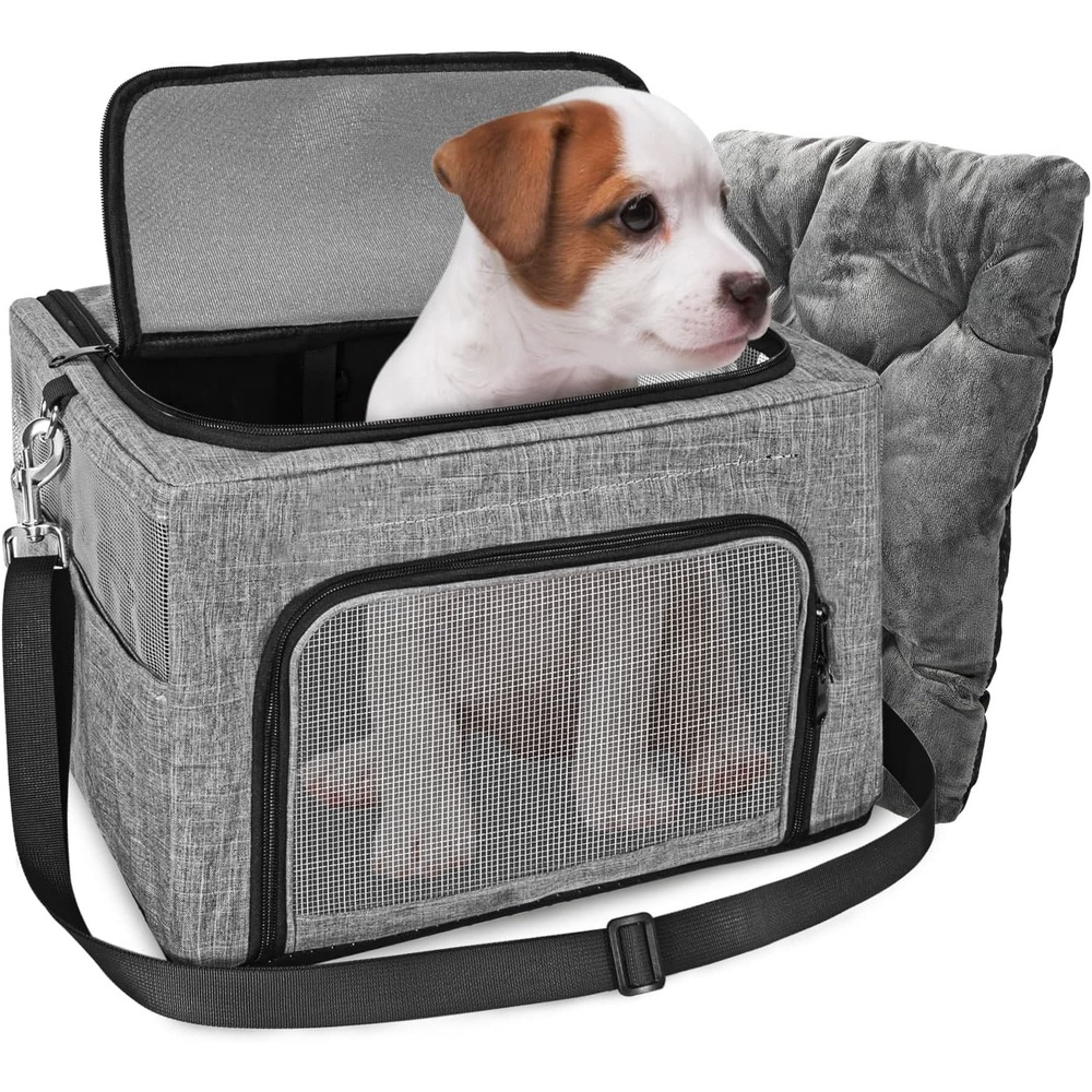 image:imageSlowTon Dog Booster Car Seat Reinforce Metal Frame Safe Pet Car Seat with Seatbelt amp Waterproof Pee Pad amp Top Cover Portable Collapsible Puppy Carrier Bag for Small Medium Dogs Cats up to 15lbsWith Padded Mat