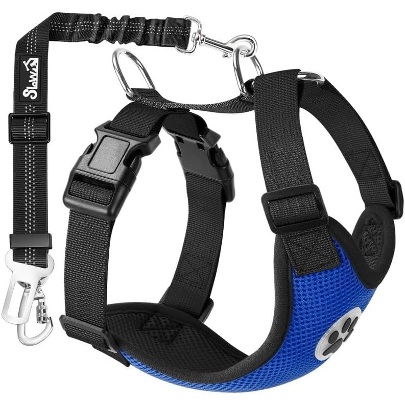 image:imageSlowTon Dog Seat Belt Harness for Car Dog Car Harness Adjustable Mesh Breathable amp Dog Seatbelt Safety Tether with Elastic Bungee for Small Medium Large PetsBlack Double Clip XXXSLBlue