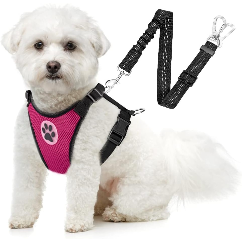 image:imageSlowTon Dog Seat Belt Harness for Car Dog Car Harness Adjustable Mesh Breathable amp Dog Seatbelt Safety Tether with Elastic Bungee for Small Medium Large PetsBlack Double Clip XXXSCFuchsia