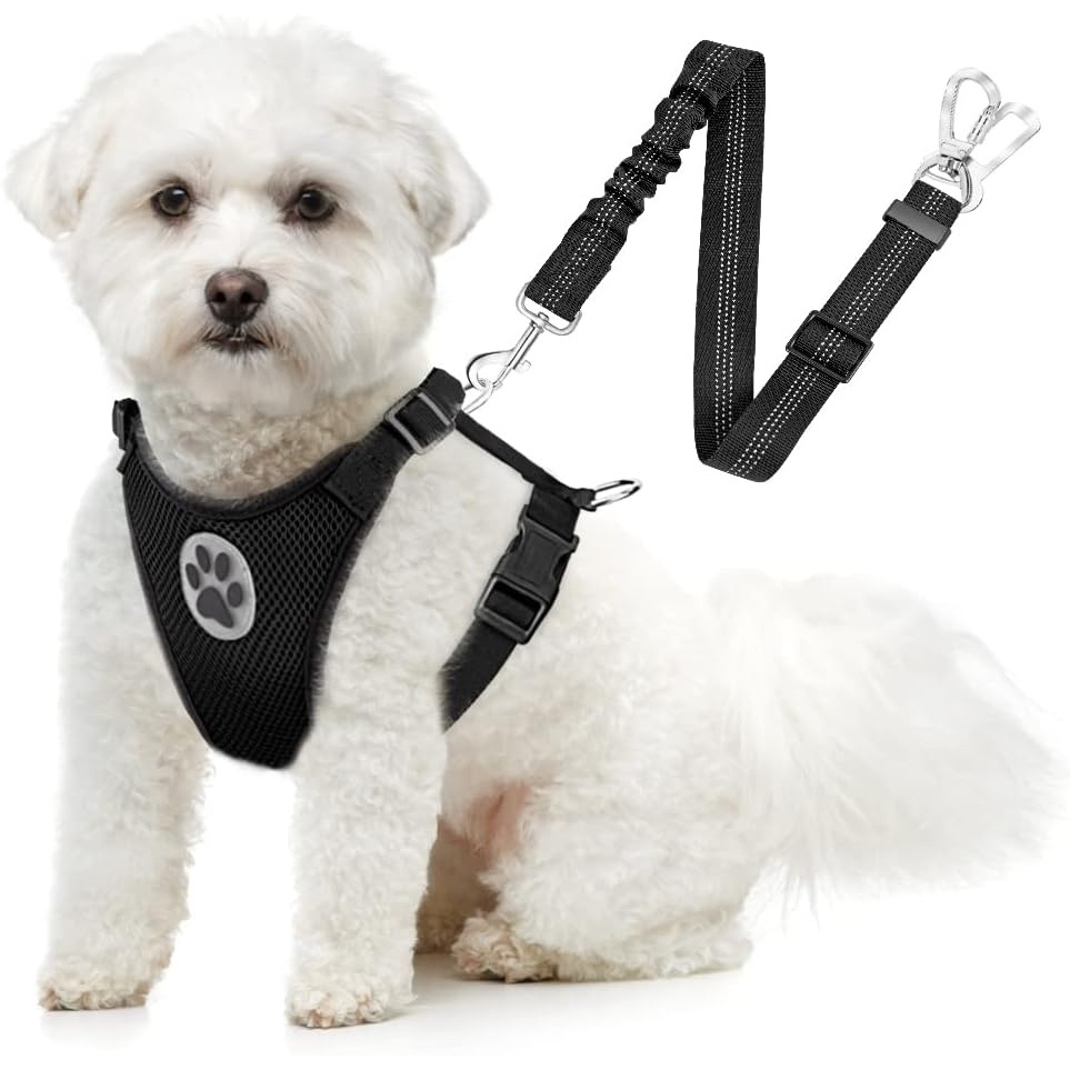 image:imageSlowTon Dog Seat Belt Harness for Car Dog Car Harness Adjustable Mesh Breathable amp Dog Seatbelt Safety Tether with Elastic Bungee for Small Medium Large PetsBlack Double Clip XXXSABlack