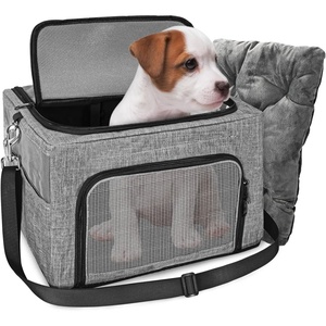 image:imageSlowTon Dog Booster Car Seat Reinforce Metal Frame Safe Pet Car Seat with Seatbelt amp Waterproof Pee Pad amp Top Cover  Portable Collapsible Puppy Carrier Bag  for Small Medium Dogs Cats up to 15lbsWith Padded Mat