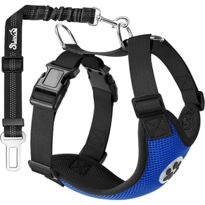 image:imageSlowTon Dog Seat Belt Harness for Car Dog Car Harness Adjustable Mesh Breathable amp Dog Seatbelt Safety Tether with Elastic Bungee for Small Medium Large PetsBlack Double Clip XXXSRBlueSingle Clip