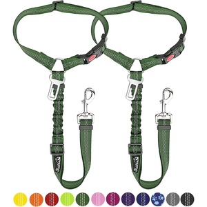 image:imageSlowTon Dog Seat Belt for Car 2 Pack Dog Car Harness Seatbelt Adjustable with Elastic Bungee Buffer 2 in 1 Pet Car Leash Headrest Restraint Dog Reflective Safety Tether Green HeadrestClipHGreen