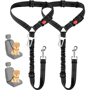 image:imageSlowTon Dog Seat Belt for Car 2 Pack Dog Car Harness Seatbelt Adjustable with Elastic Bungee Buffer 2 in 1 Pet Car Leash Headrest Restraint Dog Reflective Safety Tether Green HeadrestClipABlack