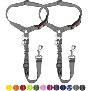 image:imageSlowTon Dog Seat Belt for Car 2 Pack Dog Car Harness Seatbelt Adjustable with Elastic Bungee Buffer 2 in 1 Pet Car Leash Headrest Restraint Dog Reflective Safety Tether Green HeadrestClipDGrey