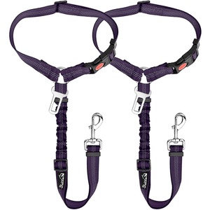 image:imageSlowTon Dog Seat Belt for Car 2 Pack Dog Car Harness Seatbelt Adjustable with Elastic Bungee Buffer 2 in 1 Pet Car Leash Headrest Restraint Dog Reflective Safety Tether Green HeadrestClipJPurple