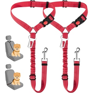 image:imageSlowTon Dog Seat Belt for Car 2 Pack Dog Car Harness Seatbelt Adjustable with Elastic Bungee Buffer 2 in 1 Pet Car Leash Headrest Restraint Dog Reflective Safety Tether Green HeadrestClipCRed