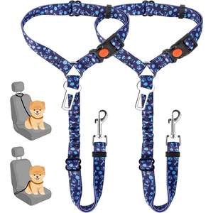 image:imageSlowTon Dog Seat Belt for Car 2 Pack Dog Car Harness Seatbelt Adjustable with Elastic Bungee Buffer 2 in 1 Pet Car Leash Headrest Restraint Dog Reflective Safety Tether Green HeadrestClipBBlue Paw