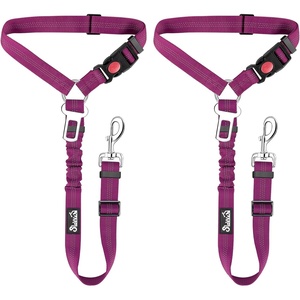 image:imageSlowTon Dog Seat Belt for Car 2 Pack Dog Car Harness Seatbelt Adjustable with Elastic Bungee Buffer 2 in 1 Pet Car Leash Headrest Restraint Dog Reflective Safety Tether Green HeadrestClipIFushia
