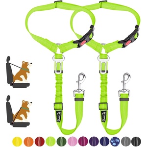 image:imageSlowTon Dog Seat Belt for Car 2 Pack Dog Car Harness Seatbelt Adjustable with Elastic Bungee Buffer 2 in 1 Pet Car Leash Headrest Restraint Dog Reflective Safety Tether Green HeadrestClipLLime Green