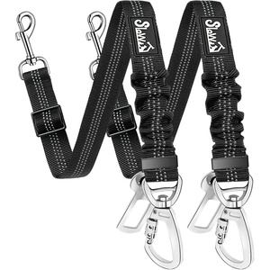 image:imageSlowTon Dog Seatbelt 2 Pack Dog Seat Belt Car Leash Adjustable Elastic Bungee Buffer Heavy Duty Nylon Reflective Pet Safety Tether Connect to Dog Harness for Travel Riding in Vehicle Daul Clip BLBlack