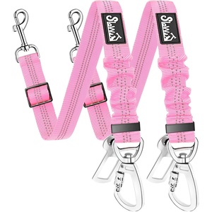 image:imageSlowTon Dog Seatbelt 2 Pack Dog Seat Belt Car Leash Adjustable Elastic Bungee Buffer Heavy Duty Nylon Reflective Pet Safety Tether Connect to Dog Harness for Travel Riding in Vehicle Daul Clip BLPink