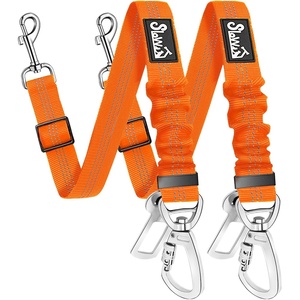 image:imageSlowTon Dog Seatbelt 2 Pack Dog Seat Belt Car Leash Adjustable Elastic Bungee Buffer Heavy Duty Nylon Reflective Pet Safety Tether Connect to Dog Harness for Travel Riding in Vehicle Daul Clip BLOrange