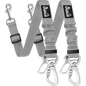 image:imageSlowTon Dog Seatbelt 2 Pack Dog Seat Belt Car Leash Adjustable Elastic Bungee Buffer Heavy Duty Nylon Reflective Pet Safety Tether Connect to Dog Harness for Travel Riding in Vehicle Daul Clip BLGrey