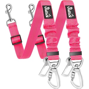 image:imageSlowTon Dog Seatbelt 2 Pack Dog Seat Belt Car Leash Adjustable Elastic Bungee Buffer Heavy Duty Nylon Reflective Pet Safety Tether Connect to Dog Harness for Travel Riding in Vehicle Daul Clip BLFluorescent pink