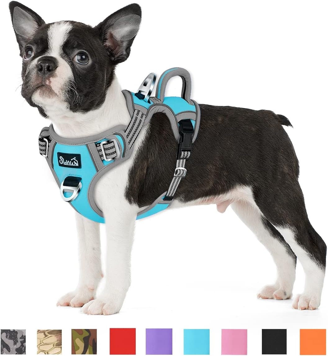 image:imageSlowTon No Pull Dog Harness Heavy Duty No Choke Pet Harness with 2 Leash Clips and Easy Control Vertical Handle Adjustable Soft Padded Dog Vest for Small Medium and Large DogsYellow Camo LargeFBlue