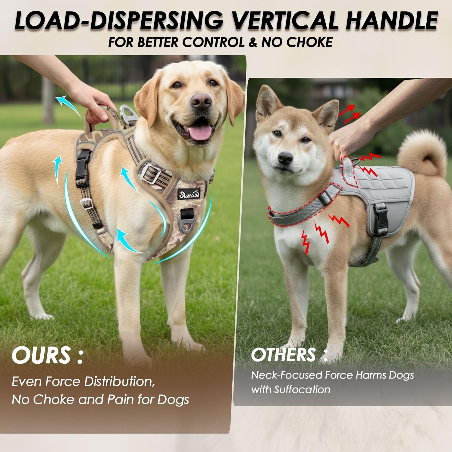 image:imageSlowTon No Pull Dog Harness Heavy Duty No Choke Pet Harness with 2 Leash Clips and Easy Control Vertical Handle Adjustable Soft Padded Dog Vest for Small Medium and Large DogsYellow Camo LargeIYellow Camouflage