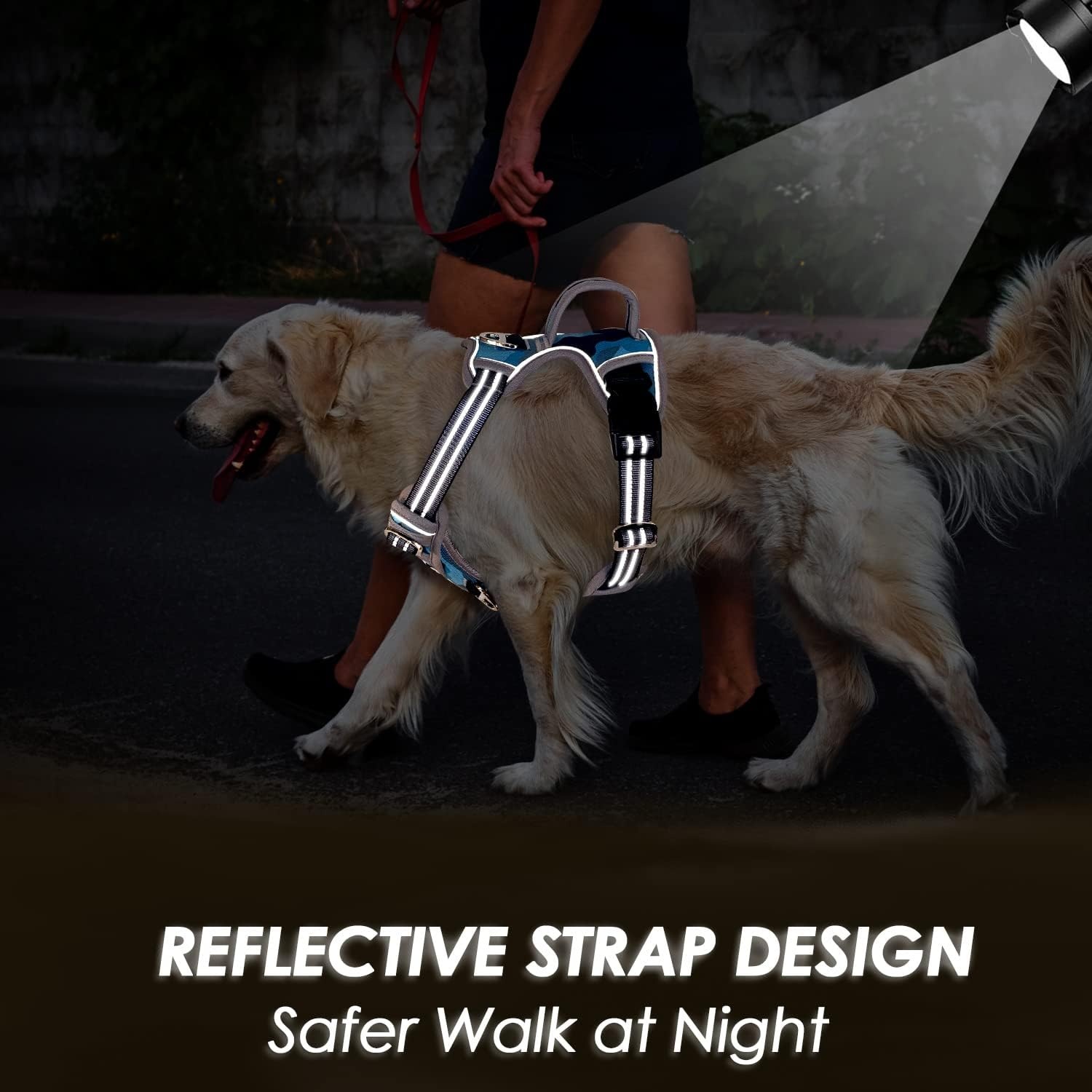 image:imageSlowTon No Pull Dog Harness Heavy Duty No Choke Pet Harness with 2 Leash Clips and Easy Control Vertical Handle Adjustable Soft Padded Dog Vest for Small Medium and Large DogsYellow Camo LargeKBlue Camouflage