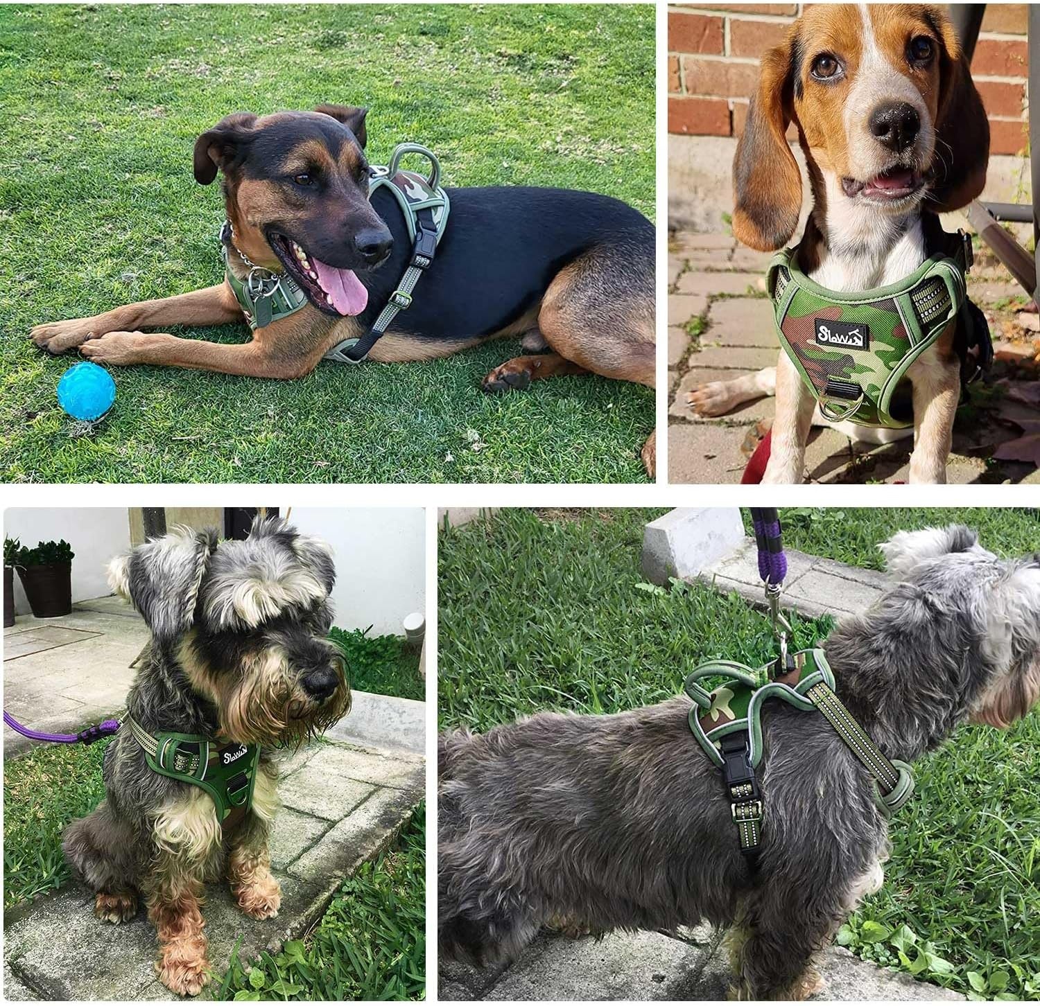 image:imageSlowTon No Pull Dog Harness Heavy Duty No Choke Pet Harness with 2 Leash Clips and Easy Control Vertical Handle Adjustable Soft Padded Dog Vest for Small Medium and Large DogsYellow Camo LargeHGreen Camouflage
