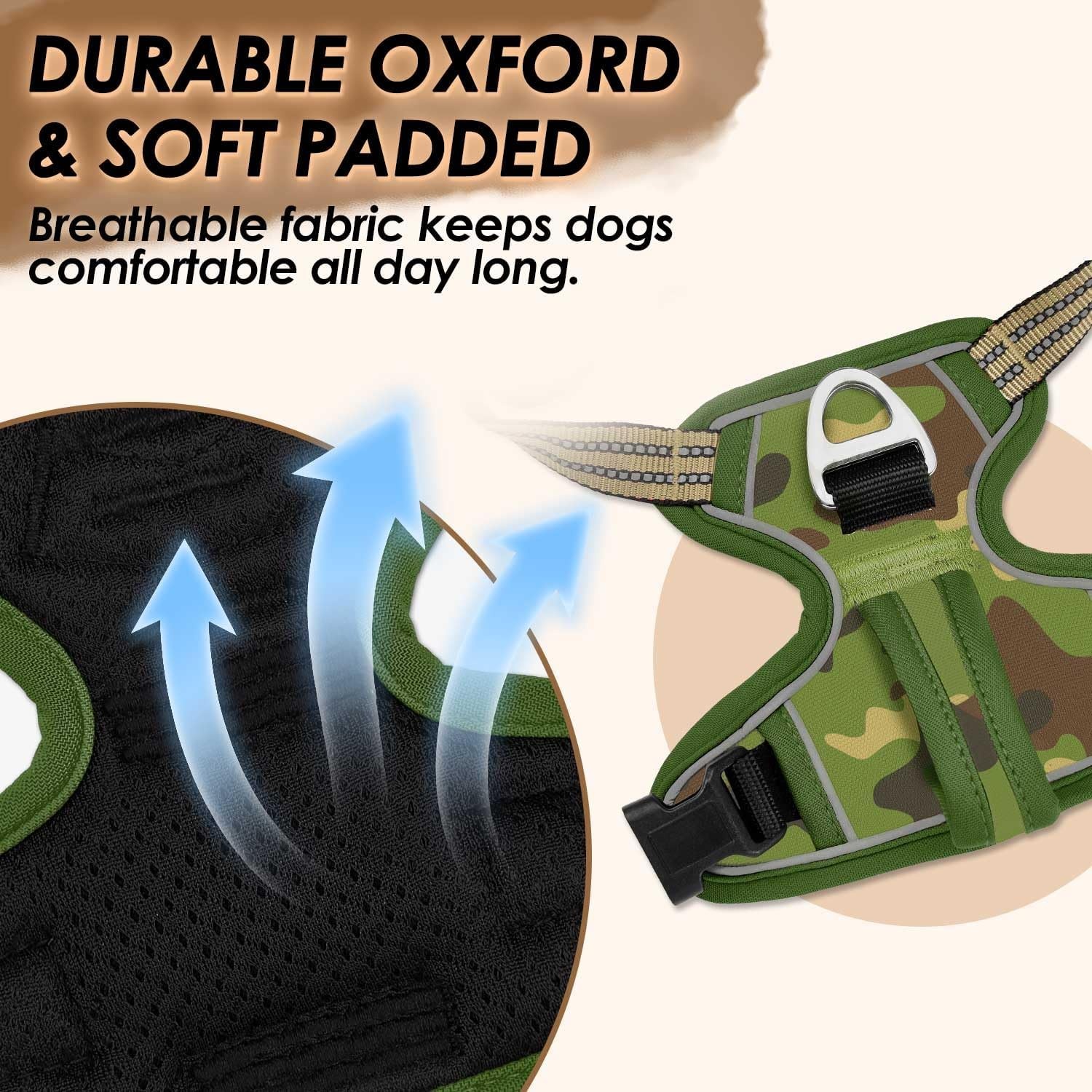 image:imageSlowTon No Pull Dog Harness Heavy Duty No Choke Pet Harness with 2 Leash Clips and Easy Control Vertical Handle Adjustable Soft Padded Dog Vest for Small Medium and Large DogsYellow Camo LargeHGreen Camouflage