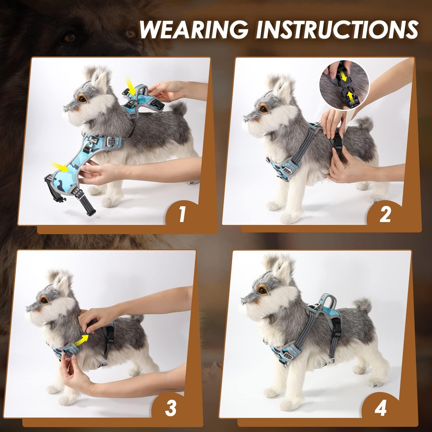 image:imageSlowTon No Pull Dog Harness Heavy Duty No Choke Pet Harness with 2 Leash Clips and Easy Control Vertical Handle Adjustable Soft Padded Dog Vest for Small Medium and Large DogsYellow Camo LargeKBlue Camouflage