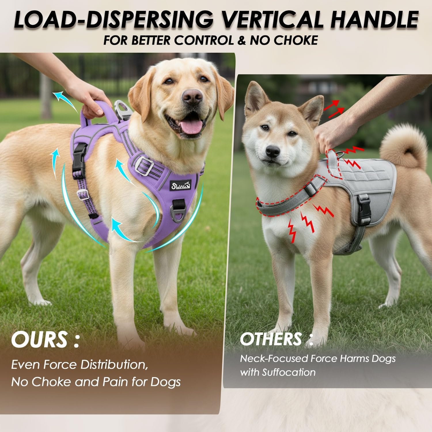 image:imageSlowTon No Pull Dog Harness Heavy Duty No Choke Pet Harness with 2 Leash Clips and Easy Control Vertical Handle Adjustable Soft Padded Dog Vest for Small Medium and Large DogsYellow Camo LargeDPurple
