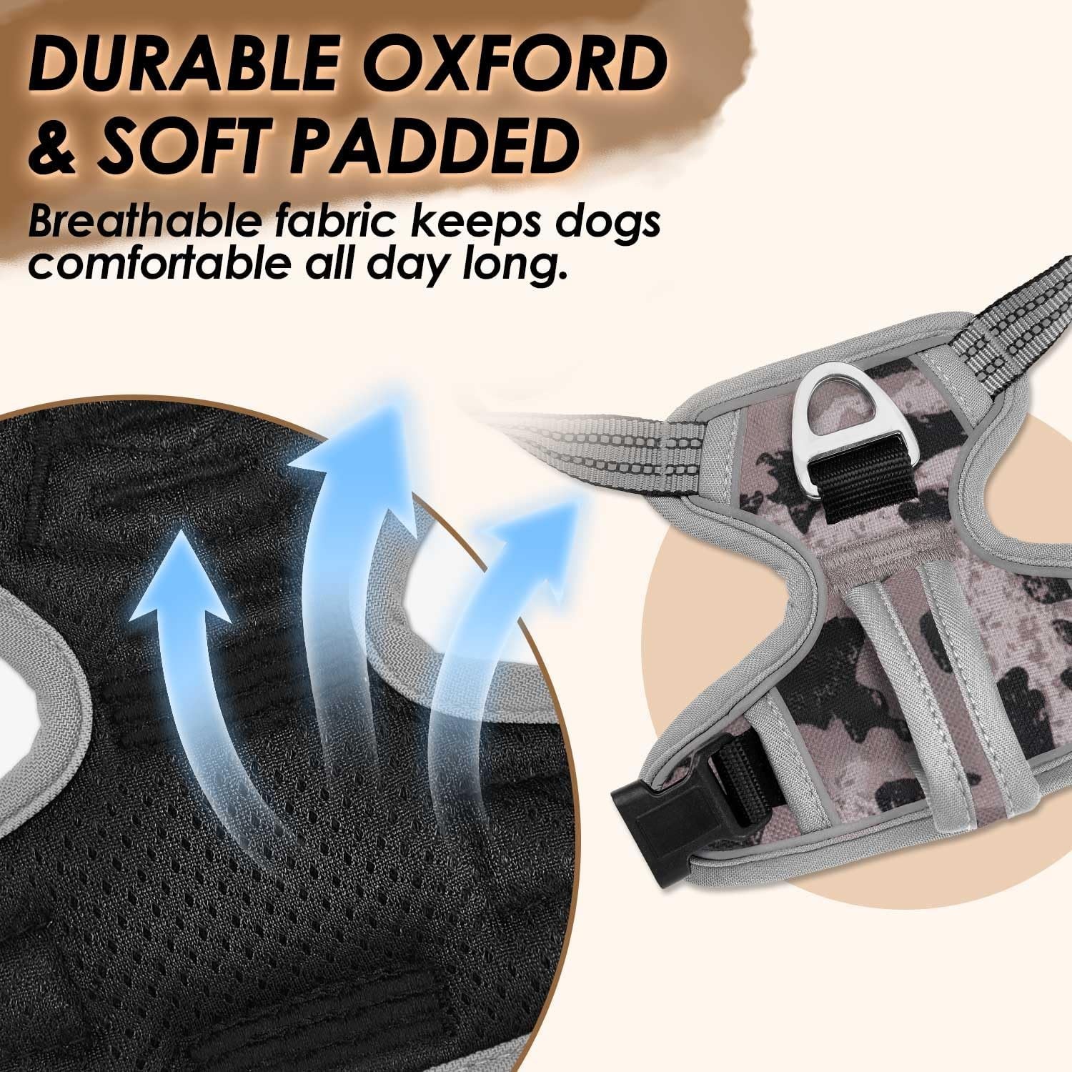 image:imageSlowTon No Pull Dog Harness Heavy Duty No Choke Pet Harness with 2 Leash Clips and Easy Control Vertical Handle Adjustable Soft Padded Dog Vest for Small Medium and Large DogsYellow Camo LargeGGray Camouflage