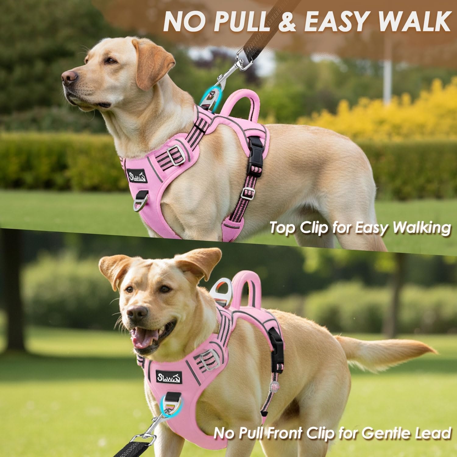 image:imageSlowTon No Pull Dog Harness Heavy Duty No Choke Pet Harness with 2 Leash Clips and Easy Control Vertical Handle Adjustable Soft Padded Dog Vest for Small Medium and Large DogsYellow Camo LargeEPink
