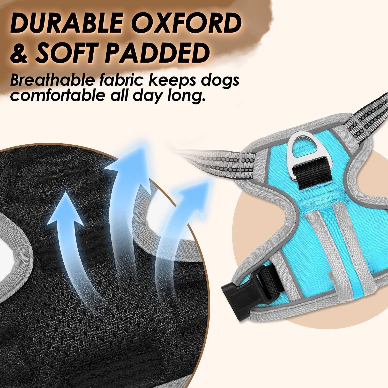 image:imageSlowTon No Pull Dog Harness Heavy Duty No Choke Pet Harness with 2 Leash Clips and Easy Control Vertical Handle Adjustable Soft Padded Dog Vest for Small Medium and Large DogsYellow Camo LargeFBlue